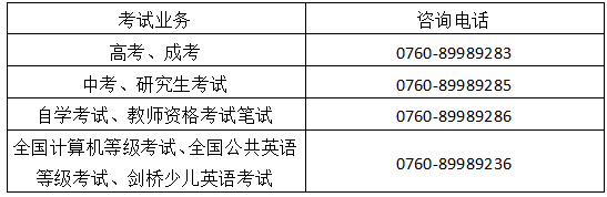 广东中山2020年自学考试考试业务咨询及办理的相关说明