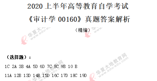 【自考真题】2020年8月自考《审计学00160》部分真题答案（回忆版）