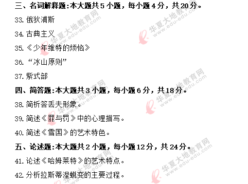 自考《外国文学史》主观题2020年8月考试真题（含名词解释、论述题、简答题）